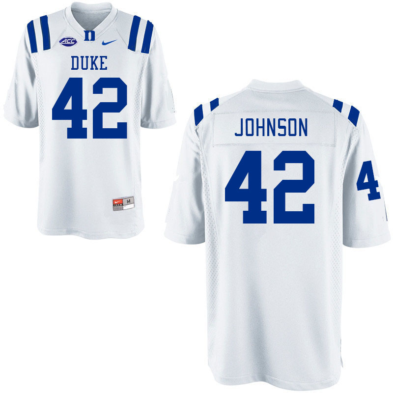 Men #42 Kendall Johnson Duke Blue Devils College Football Jerseys Stitched-White